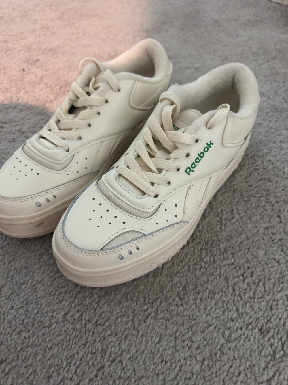 Reebok Kids Cream/Tan Athletic Sneakers with Green Logo